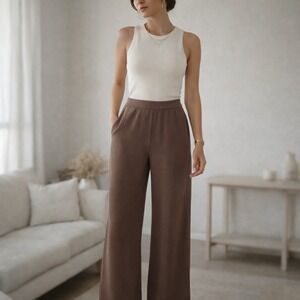 Alex & Co Brown Wide Leg High Rise Trousers Side Zip Satin Trim Size 4 US EU 36